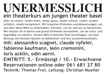 2015 - Flyer - Kurs junges theater basel - Unermesslich - Chr Mueller 1981